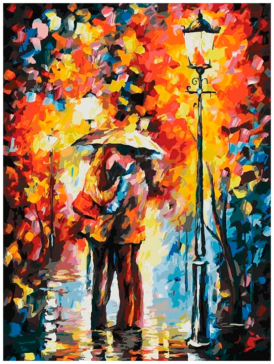 Картина по номерам Белоснежка "Поцелуй под дождем"/ Раскраска / На картоне 30х40 см. / Романтика