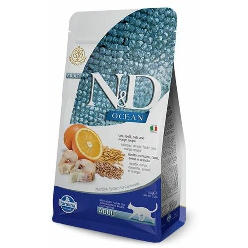 Farmina N&D OCEAN для кошек треска, спельта, овес, апельcин 1,5 кг, 3 уп