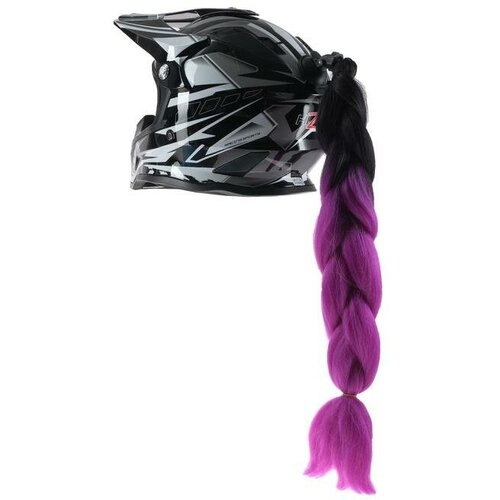Коса на мотошлем, крепление присоской, 60 см, черно-фиолетовый