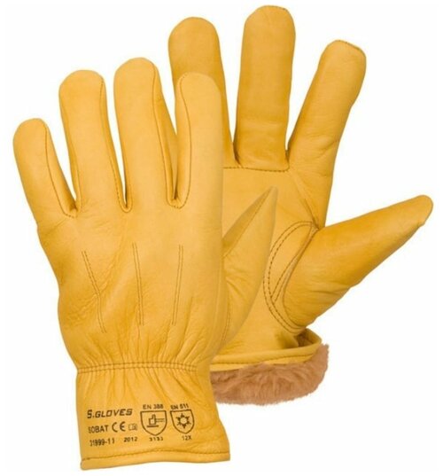 Утепленные кожаные перчатки из лицевой кожи S. GLOVES SOBAT размер 09 31999-09