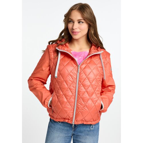 фото  куртка frieda & freddies демисезонная, средней длины, силуэт прямой, капюшон, карманы, стеганая, размер 36, оранжевый
