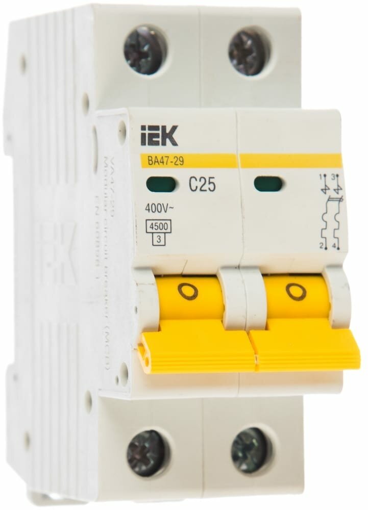 Автоматический выключатель IEK ВА 47-29 2P (C) электромагнитный 4,5kA 25 А