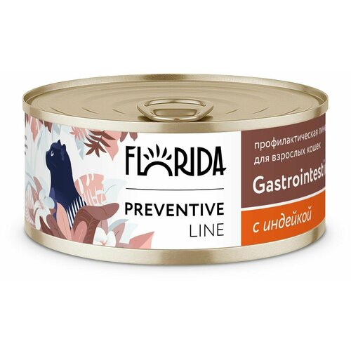 FLORIDA Gastrointestinal Консервы для кошек при расстройствах пищеварения, с индейкой 0,1 кг. х 1 шт.