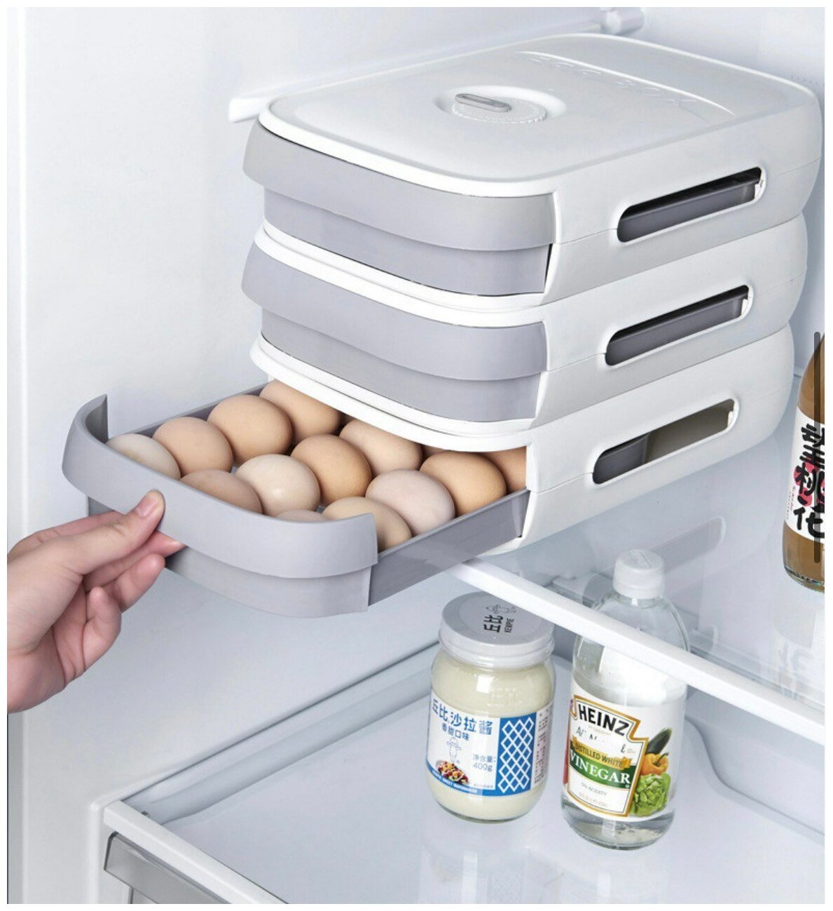 Контейнер для хранения яиц, органайзер для хранения в холодильнике белый - фотография № 2