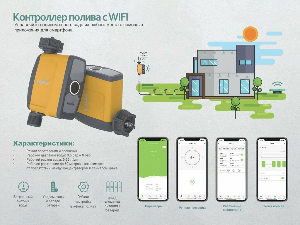 Система автополива Rainpoint с дистанционным управлением (Wi-fi хаб, умная розетка 220V, Клапан), для сада, огорода, дачи - фотография № 3