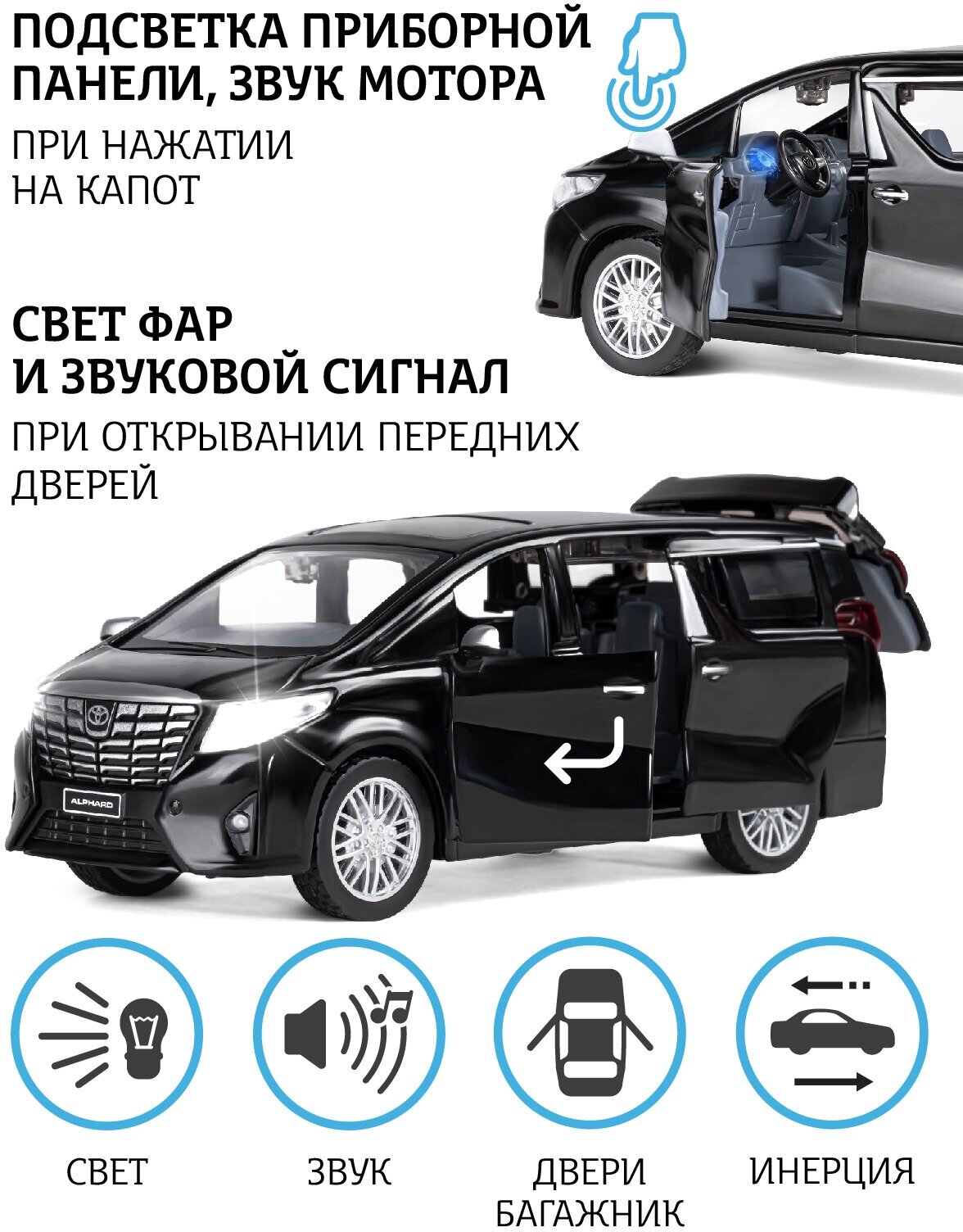 Машинка металлическая инерционная ТМ Автопанорама, Toyota Alphard, М1:29, свет, звук, JB1251405