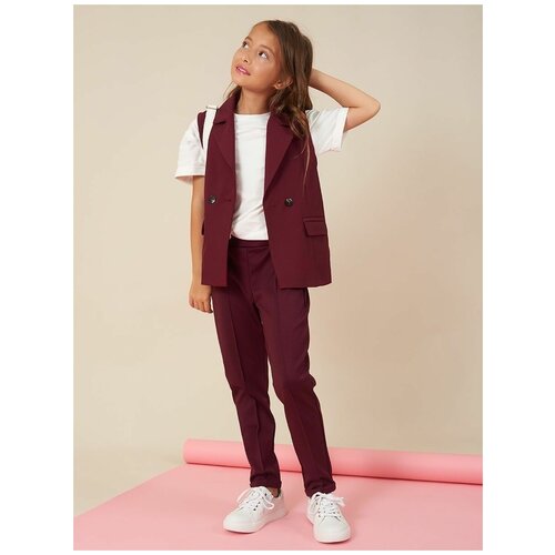 фото Школьные брюки чинос viaville, повседневный стиль, без карманов, размер 134, бордовый