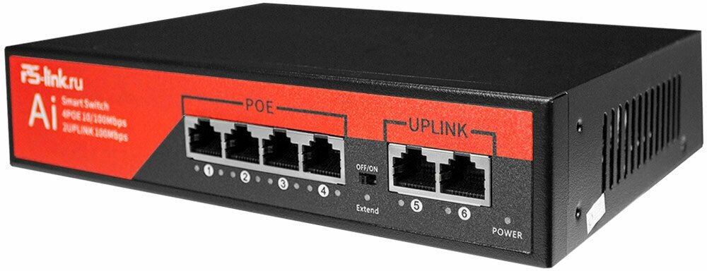 Коммутатор сетевой Ps-Link VD-206P на 4 POE и 2 UPLINK порта