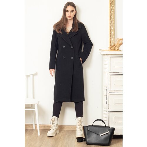 Пальто-халат  MARGO демисезонное, шерсть, силуэт прямой, средней длины, размер 38/170, черный