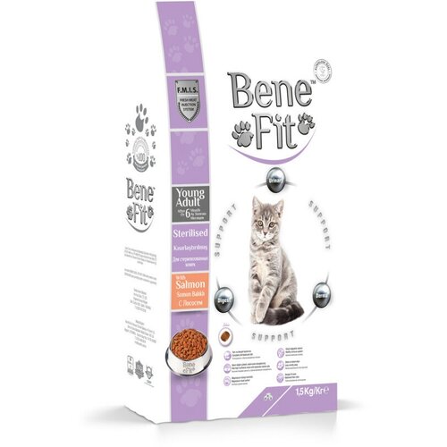 Benefit Feline Young Adult Sterilised Cat Salmon сухой корм для стерилизованных кошек старше 6 месяцев, с лососем - 1,5 кг