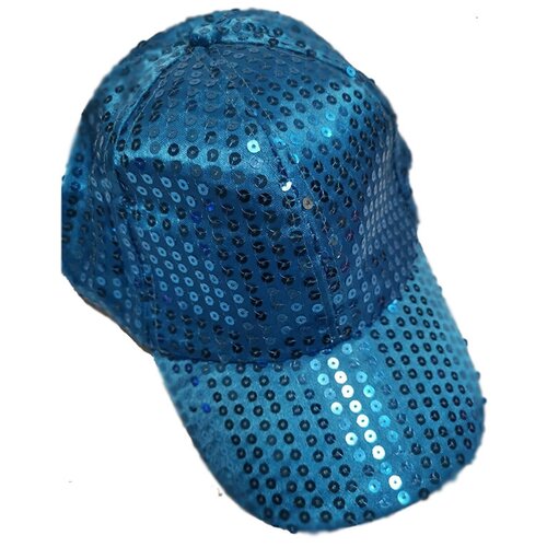 Нарядная яркая бейсболка отделка пойетками цвет голубой карнавальная шляпа с пайетками диско цвет золотой