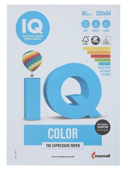 Бумага IQ Color A4 RB01 80г/м2 250л., радуга пастель (5цветов) - фото №3