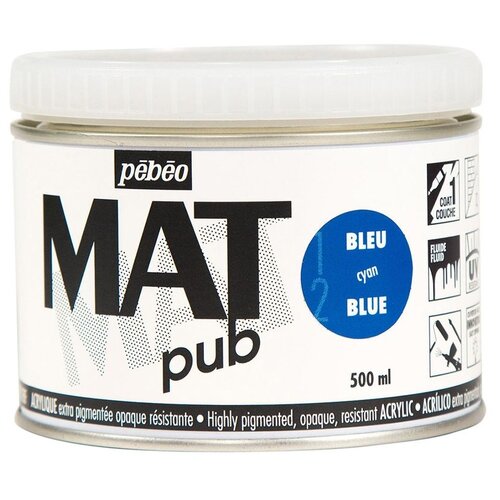 Купить Краска акриловая PEBEO экстра матовая Mat Pub №1, синий циан, 500 мл