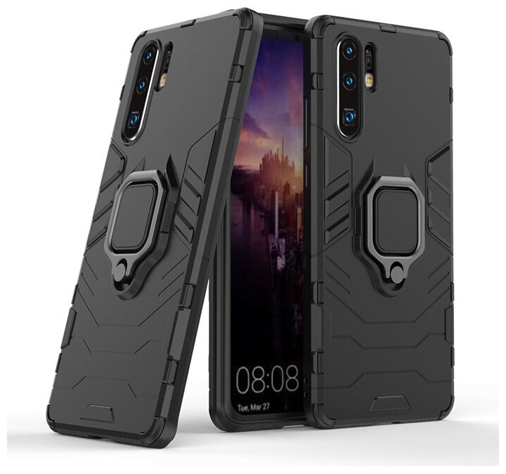 Противоударный чехол с кольцом Panther Case для Huawei P30 Pro черный