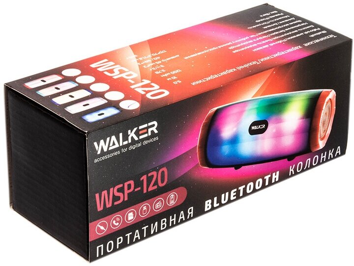 Колонка WALKER WSP-120 Bluetooth 5Вт*2 подсветка