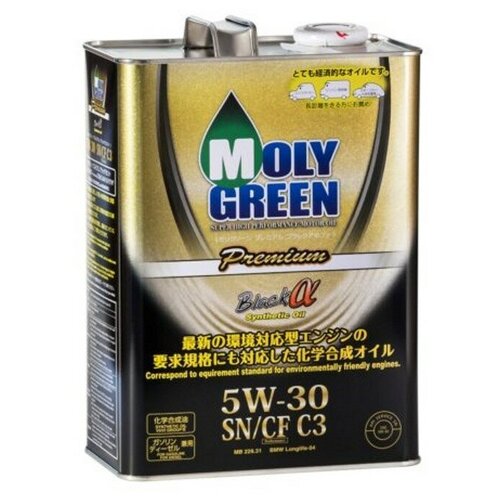 Синтетическое моторное масло MolyGreen Premium Black α SN/CF C3 5W-30, 4 л