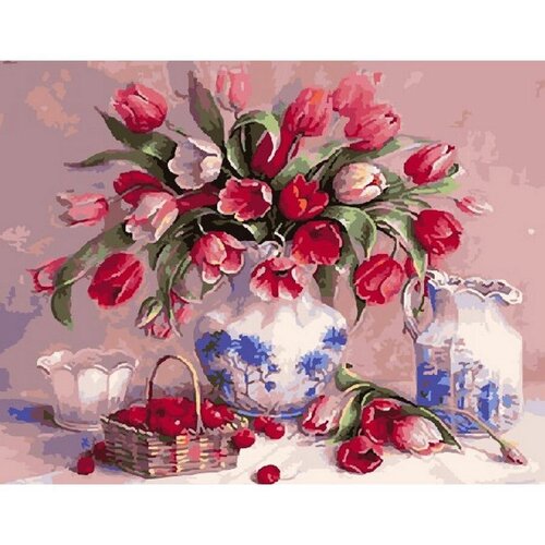 Картина по номерам Тюльпаны и вишни 40х50 см Hobby Home
