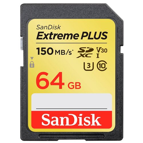 Карта памяти SanDisk Extreme PLUS SDXC Class 10 UHS Class 3 V30 150MB/s 64 GB чтение: 150 MB/s