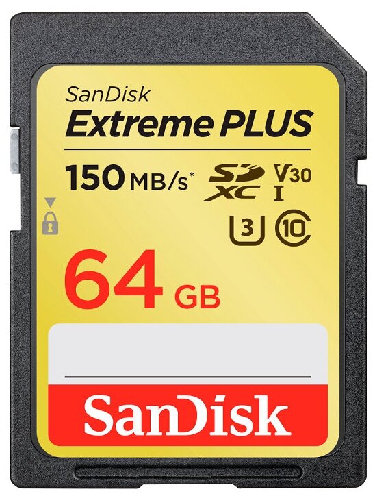 Карта памяти Sandisk Extreme Plus SDXC Card 64GB, 150MB/s V30 UHS-I U3