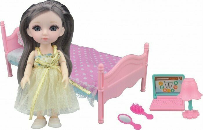 Кукла шарнирная 16 см, малышка Лили, игровой набор "Спальня" Funky toys