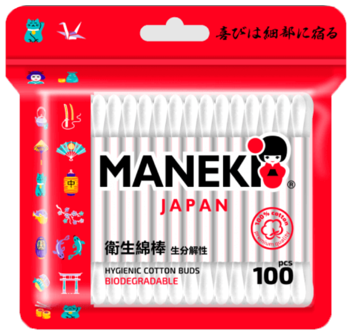 Maneki Red Ватные палочки гигиенические 100 шт в zip-пакете