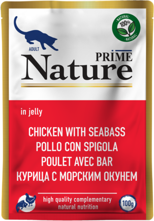 PRIME NATURE Пауч для кошек Курица с морским окунем в желе 100 гр 137.6.5535