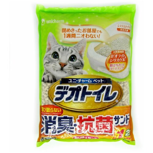 Unicharm Deo Toilet Трудно рассыпающийся дезодорирующий антибактериальный силикагелевый наполнитель для cистемных туалетов для кошек, 2 л