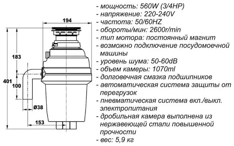 Измельчитель пищевых отходов ZorG - фото №2