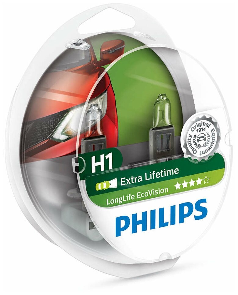 Лампа автомобильная галогенная Philips LongLife EcoVision 12258LLECOS2 H1 55W P145s