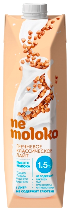 1л Nemoloko напиток гречневый классический лайт, обогащенный кальцием и витамином В2 6 шт.
