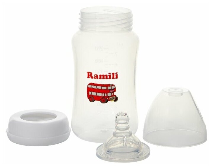 Противоколиковая бутылочка для кормления Ramili Baby (240 мл., 0+, слабый поток)