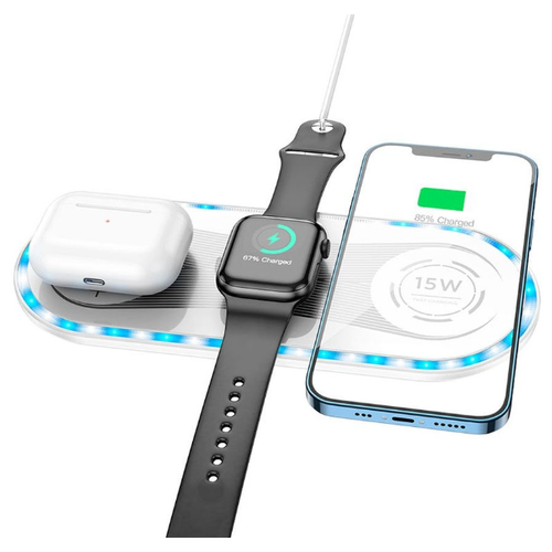 Беспроводное зарядное устройство 3 в 1 для телефона / для часов / для наушников / для iPhone+Watch+AirPods / белый