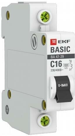 EKF Basic ВА 47-29 Автоматический выключатель (С) 1P 16А 4,5кА