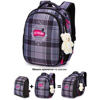 Рюкзак школьный для девочки для начальной школы 16 л, А4, подростковый с анатомической спинкой SkyName (СкайНейм) + мишка + мешок для обуви