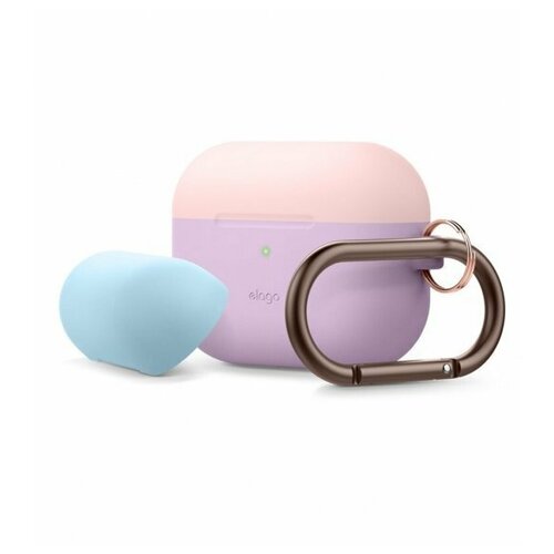 фото Силиконовый чехол со сменными крышками для airpods pro elago silicone hang duo case, фиолетовый/pink + pastel blue (eappdh)
