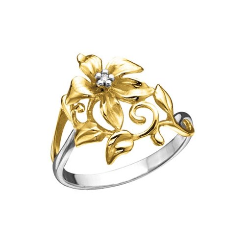 Кольцо Альдзена, комбинированное золото, 585 проба, бриллиант, размер 16, бесцветный перстень альдзена шарм комбинированное золото 585 проба родирование бриллиант размер 17 белый желтый