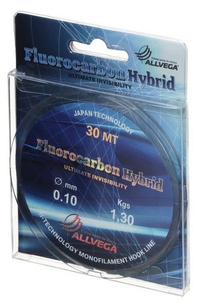 Леска монофильная ALLVEGA "Fluorocarbon Hybrid" 30м 0,10мм, 1,30кг, флюорокарбон 65%