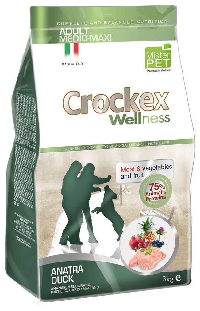 CROCKEX Wellness корм для взрослых собак средних и крупных пород, утка с рисом 3 кг