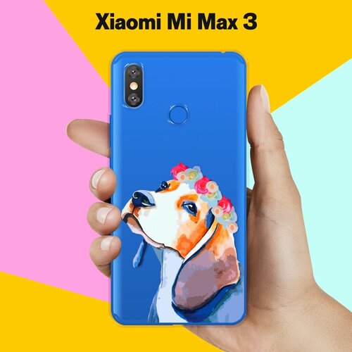 Силиконовый чехол на Xiaomi Mi Max 3 Бигль с цветами / для Сяоми Ми Макс 3