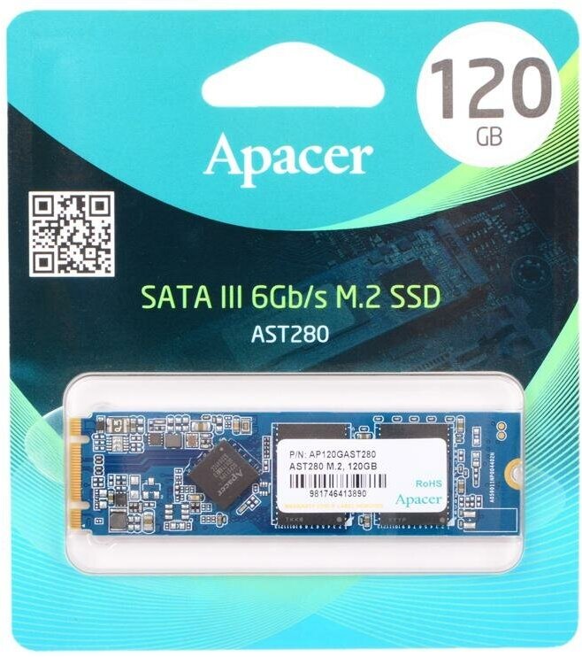 Накопитель SSD M.2 2280 Apacer AST280 120GB TLC SATA 6Gb/s 500/470MB/s IOPS 23K MTBF 1.5M RTL - фото №12