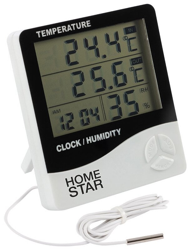 Термометр-гигрометр HomeStar HS-0109, цифровой с выносным датчиком