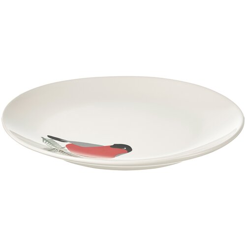 Икеа Тарелка десертная винтер 2021 орнамент «птица», 20 см белый/красный