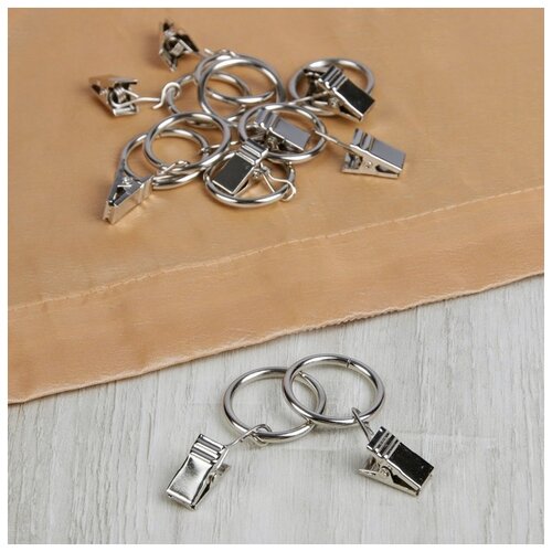 фото Зажим для штор с кольцом металл d32/38мм (наб 20шт цена за наб) серебряный ау 1528770 арт узор