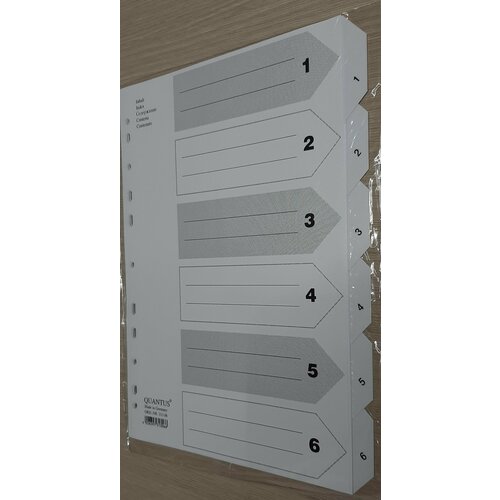 Разделитель Quantus, картон, с табуляторами, А4, 6 разделов Белый