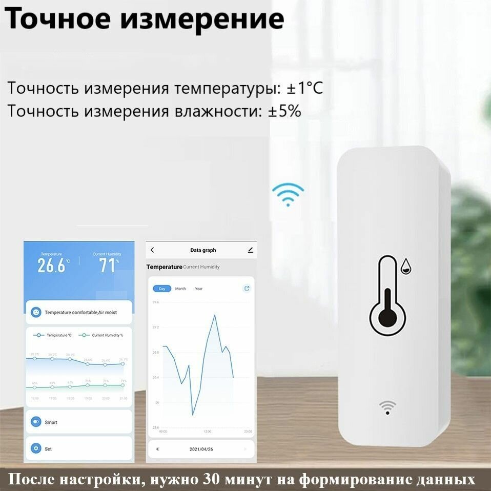 Умный датчик температуры и влажности Wi-Fi, работает с Алисой, Alexa, Google Assistant