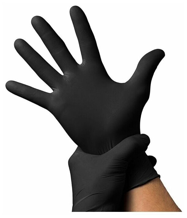 Перчатки одноразовые, винило-нитриловые, хозяйственные, неопудренные, черный, 100 шт, 50 пар, M - фотография № 8