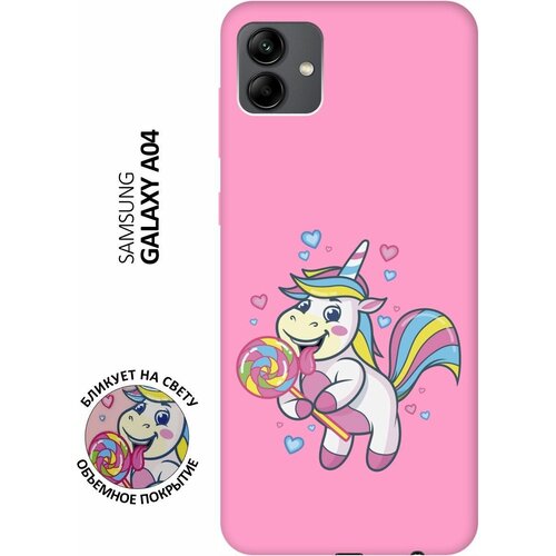 Матовый чехол Unicorn and candy для Samsung Galaxy A04 / Самсунг А04 с 3D эффектом розовый матовый чехол scratchy and fish для samsung galaxy a04 самсунг а04 с 3d эффектом мятный