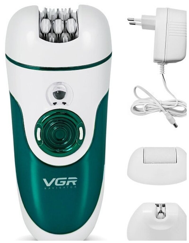 Эпилятор беспроводной женский VGR V-700 электробритва для бикини / Бритва электрическая для женщин 4 В 1 аккумуляторный с адаптером и зарядкой от USB - фотография № 1