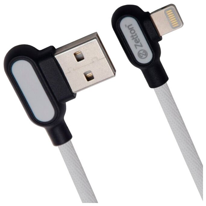 USB кабель Zetton USB SyncCharge Round Fabric Corner Cable USB to Lightning белый (ZTUSBRFCWEA8)