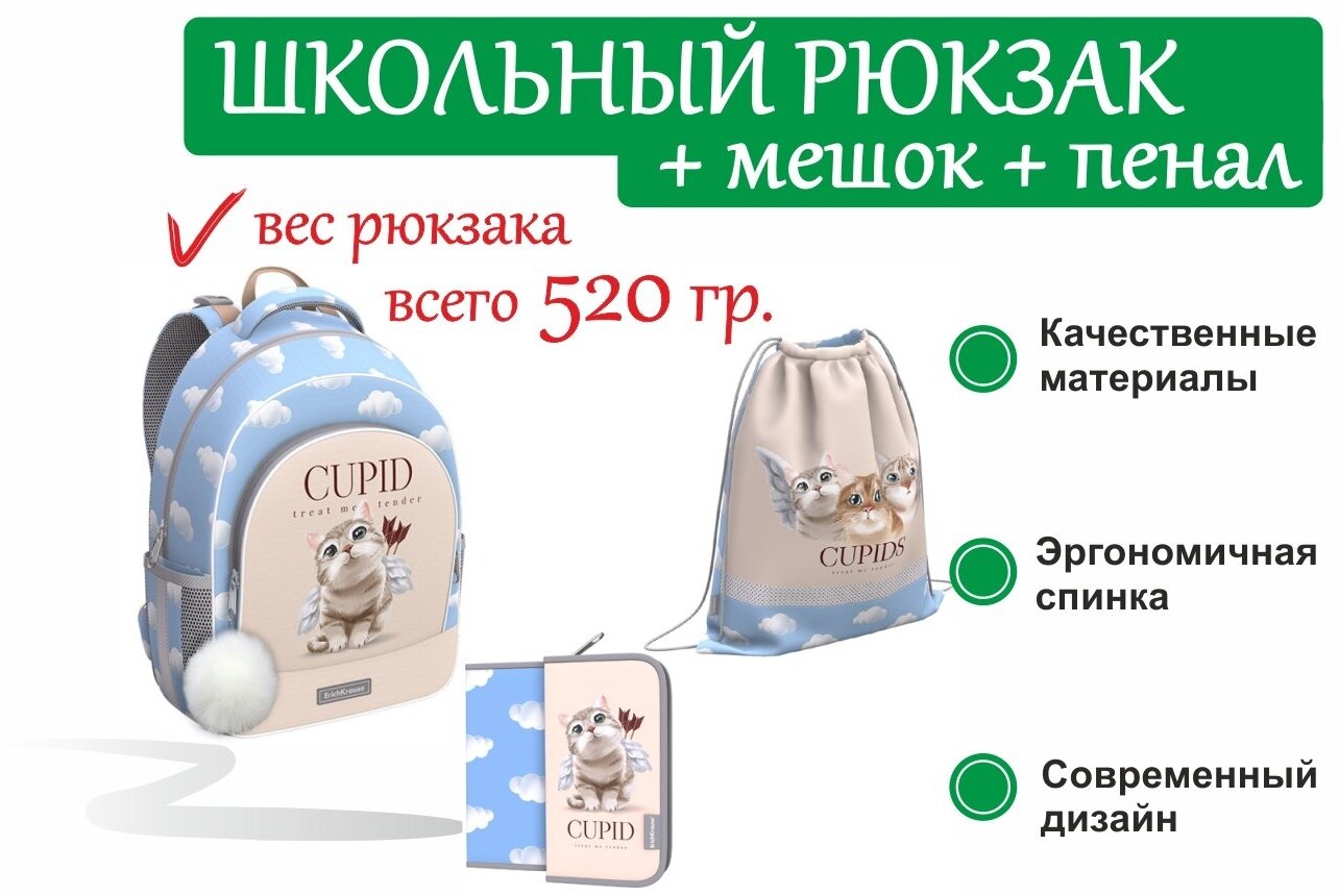 Школьный рюкзак ErichKrause® ErgoLine® 15L Cupids c наполнением 56784/1